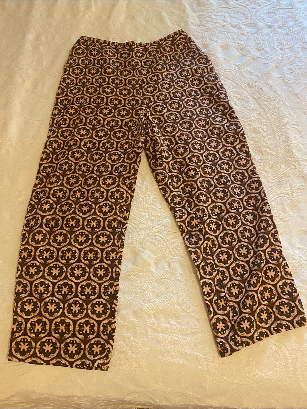 Printed Barrel Leg Pant  in Brown and Cream